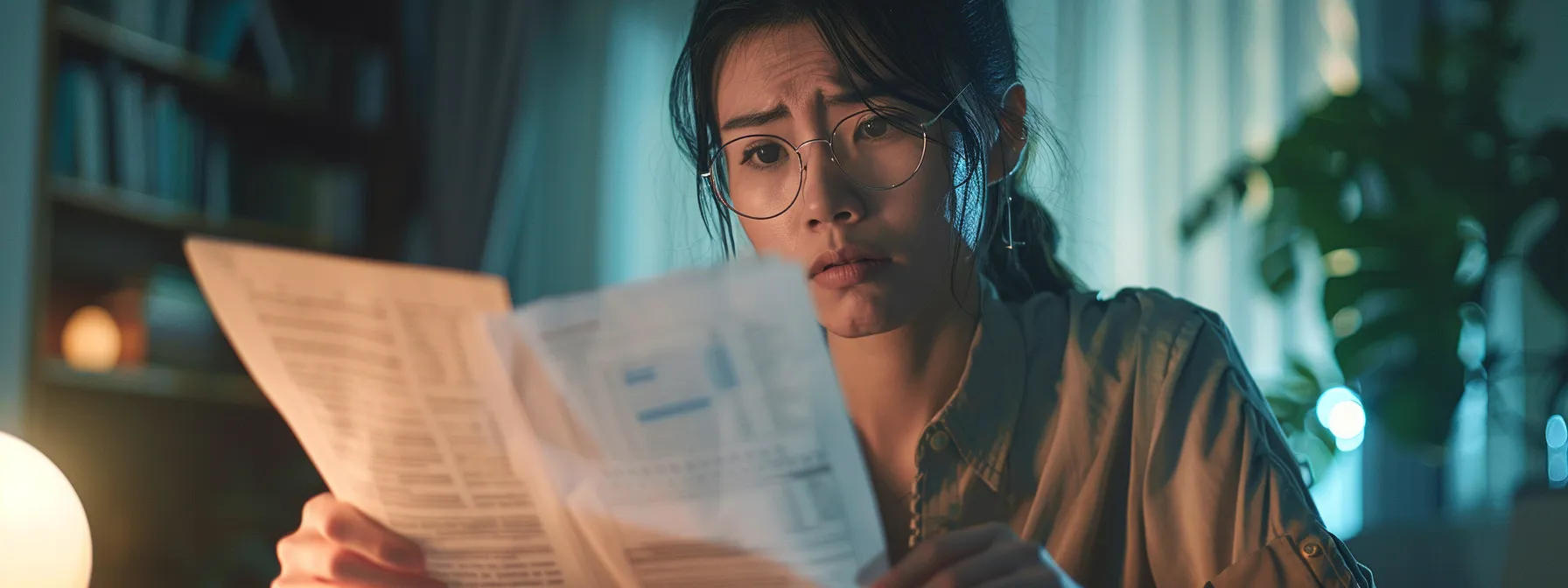 a person looking concerned while reviewing financial documents on a computer screen.