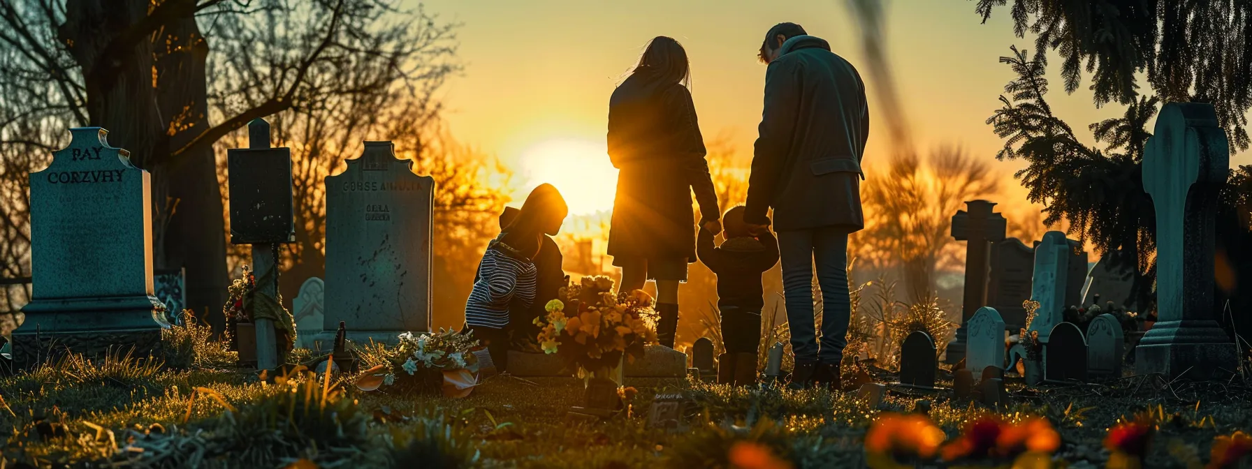 a family gathered around a gravesite, holding hands and mourning their loss.